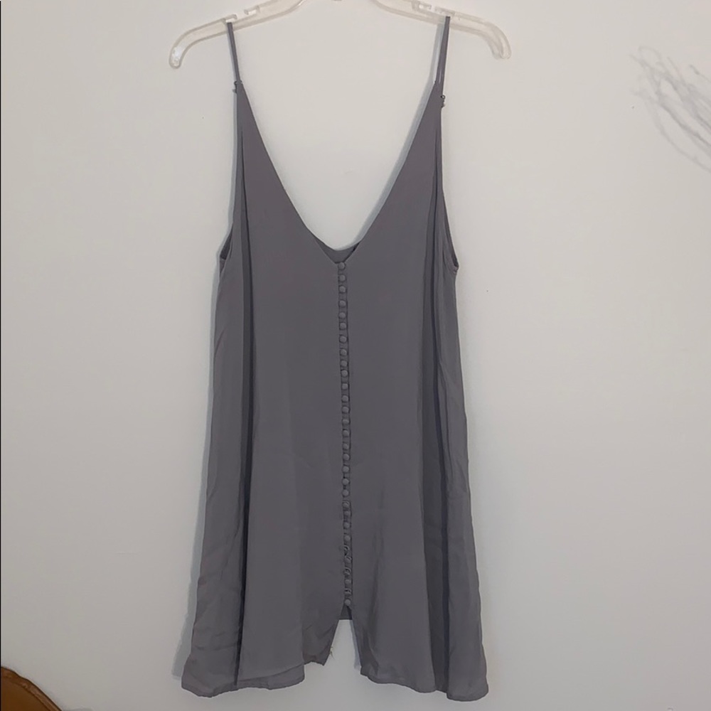 Lulu’s spaghetti strap grey button up dress